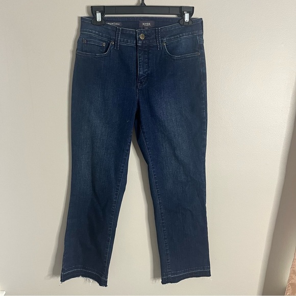 NYDJ Size 6 Marilyn Ankle Embroidered Stretch Straight Dark Jeans JB - Picture 1 of 8